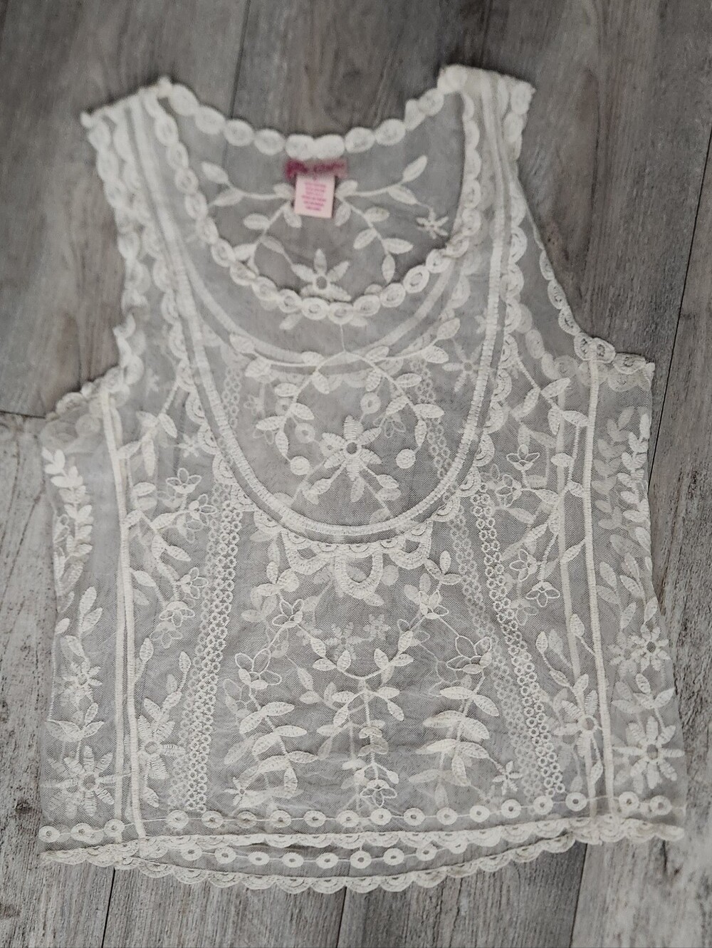 Candie's White Floral Lace Sheer Tank Blouse
